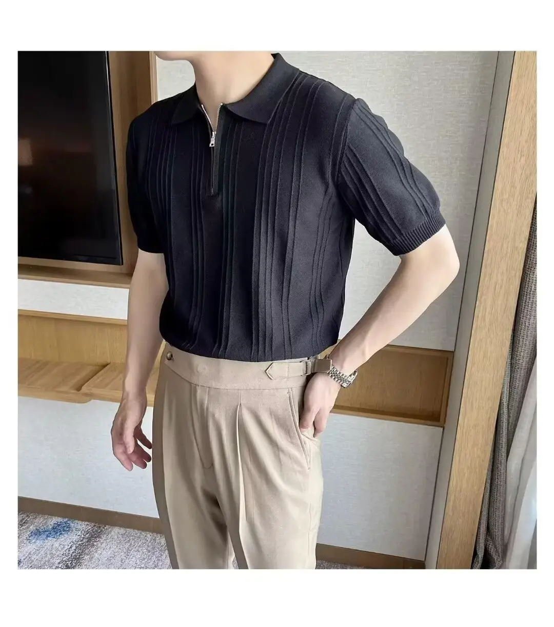 Men's Black Striped Polo Shirt Slim Fit Summer — feature 6
