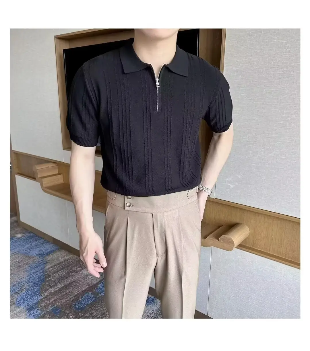 Men's Black Striped Polo Shirt Slim Fit Summer — feature 7