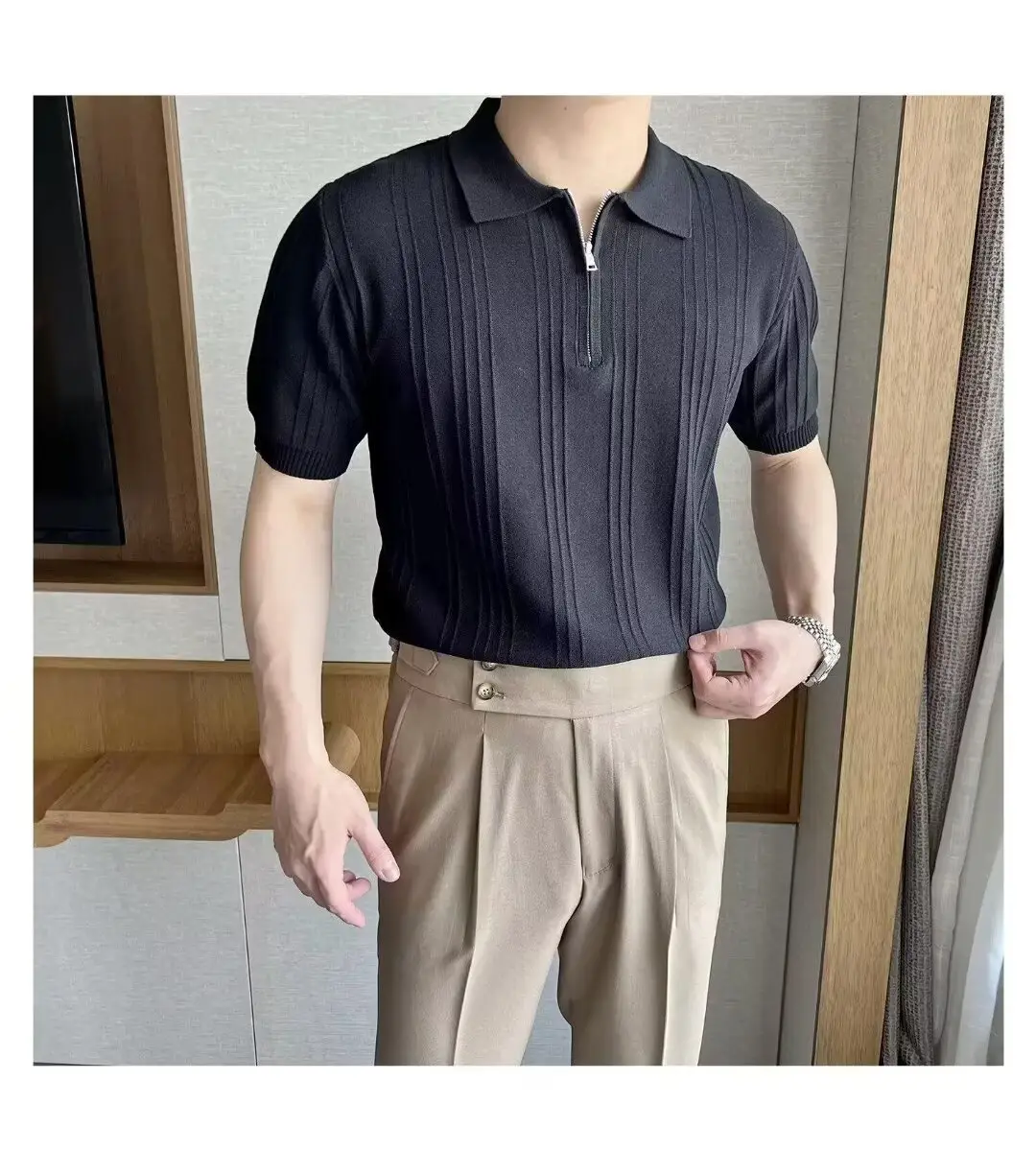 Men's Black Striped Polo Shirt Slim Fit Summer — feature 8