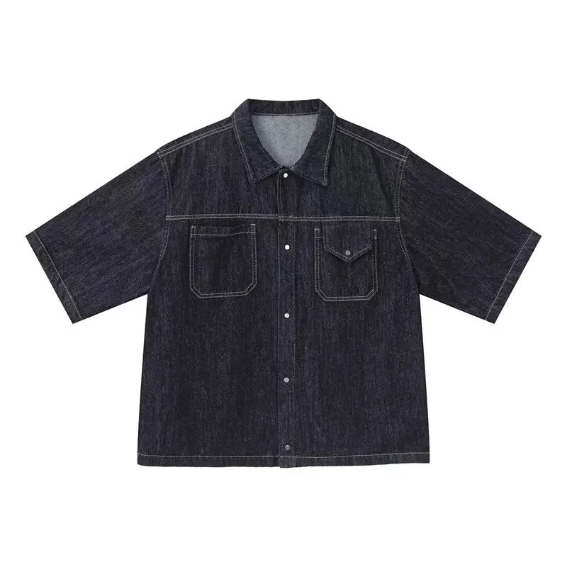 Men Denim Two-Piece Suit Dark Blue Wide Leg Cropped — feature 7