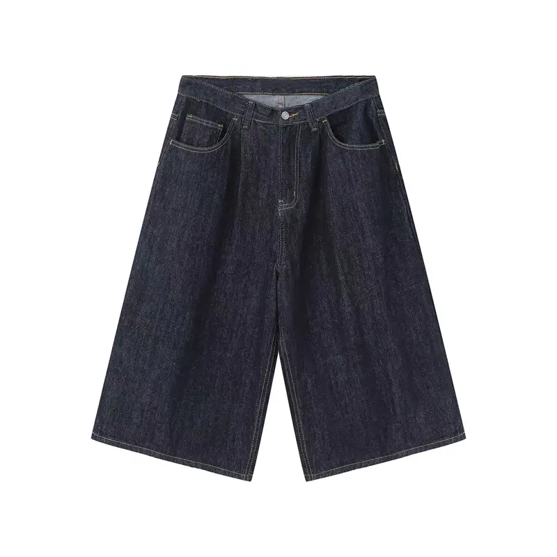 Men Denim Two-Piece Suit Dark Blue Wide Leg Cropped — feature 8