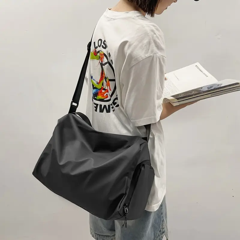 Men's Black Crossbody Bag Harajuku Style College Postman