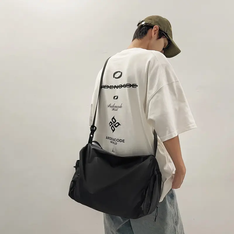 Men's Black Crossbody Bag Harajuku Style College Postman
