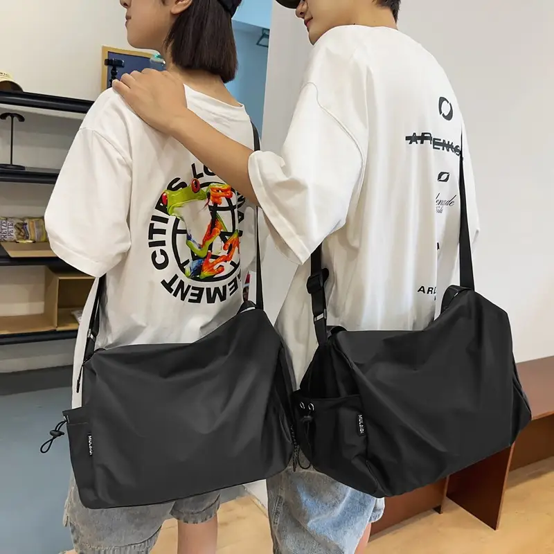 Men's Black Crossbody Bag Harajuku Style College Postman
