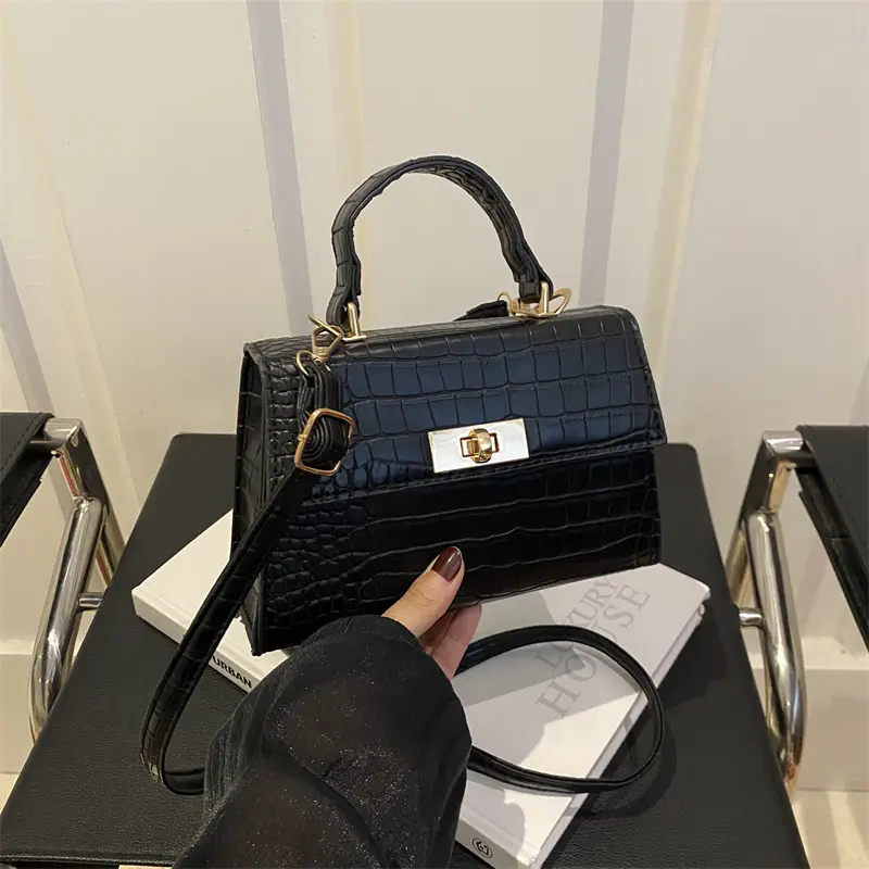 Black Croc Leather Shoulder Bag for Women 2024 - Image 7