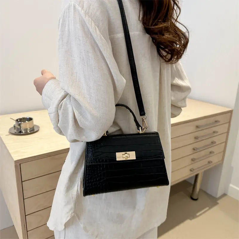 Black Croc Leather Shoulder Bag for Women 2024 - Image 10