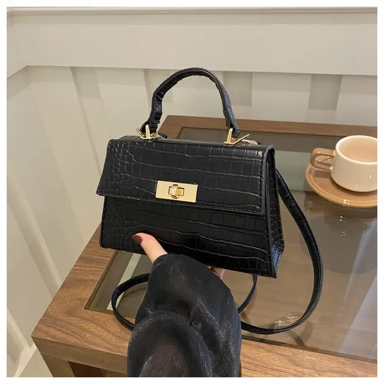 Black Croc Leather Shoulder Bag for Women 2024 - Image 3