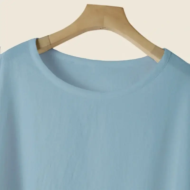 2024 Green Linen Round Neck Loose Fit Women's Top — feature 7