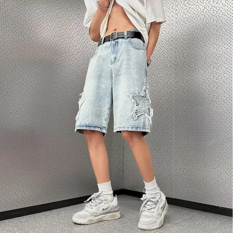 Men Yellow Mud Denim Shorts Summer Loose Fit - Image 4