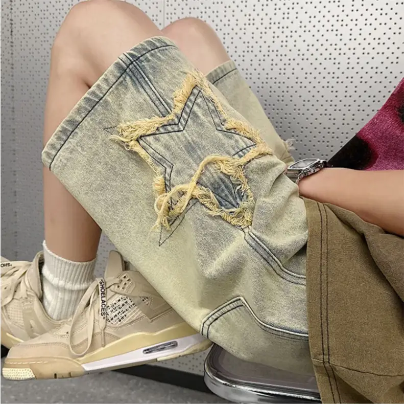 Men Yellow Mud Denim Shorts Summer Loose Fit - Image 5