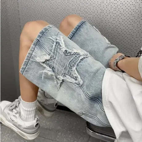 Men Yellow Mud Denim Shorts Summer Loose Fit - Image 6
