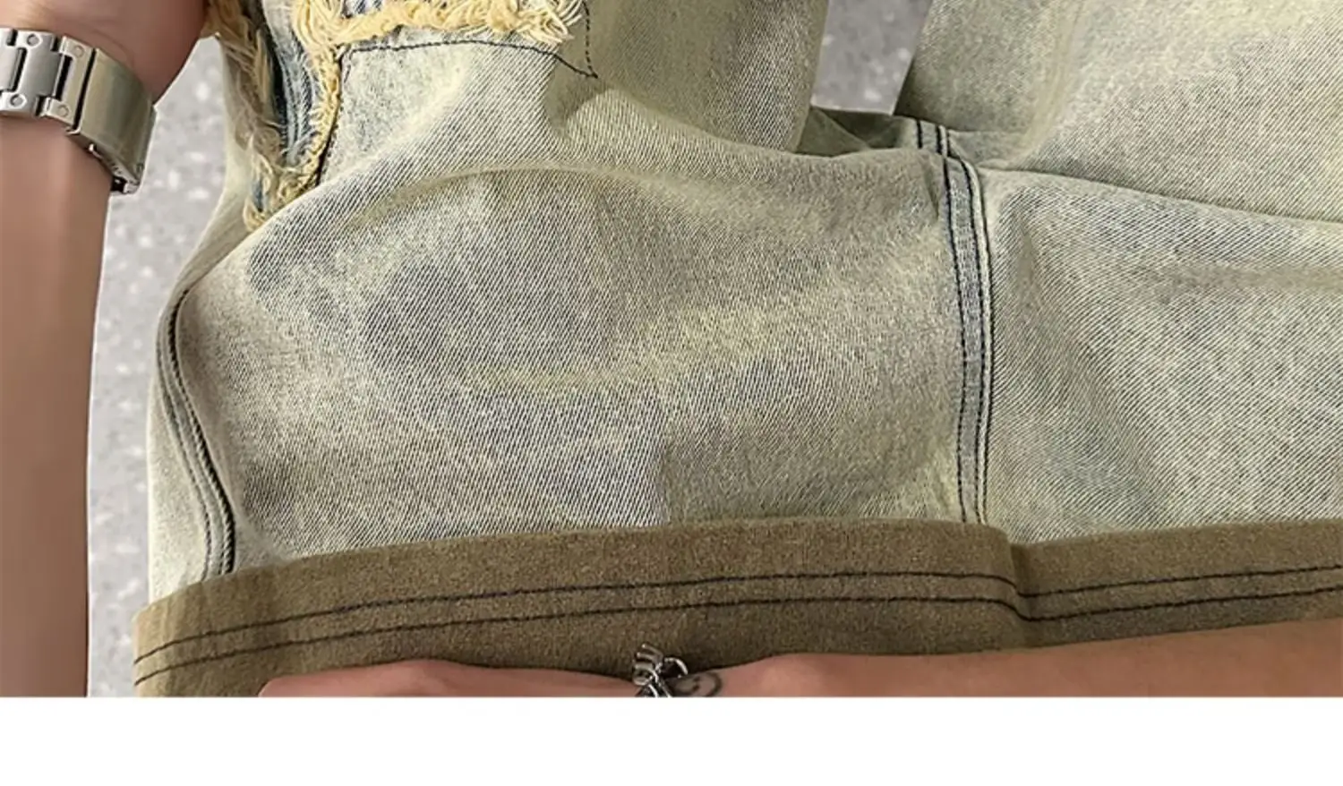 Men Yellow Mud Denim Shorts Summer Loose Fit — feature 10