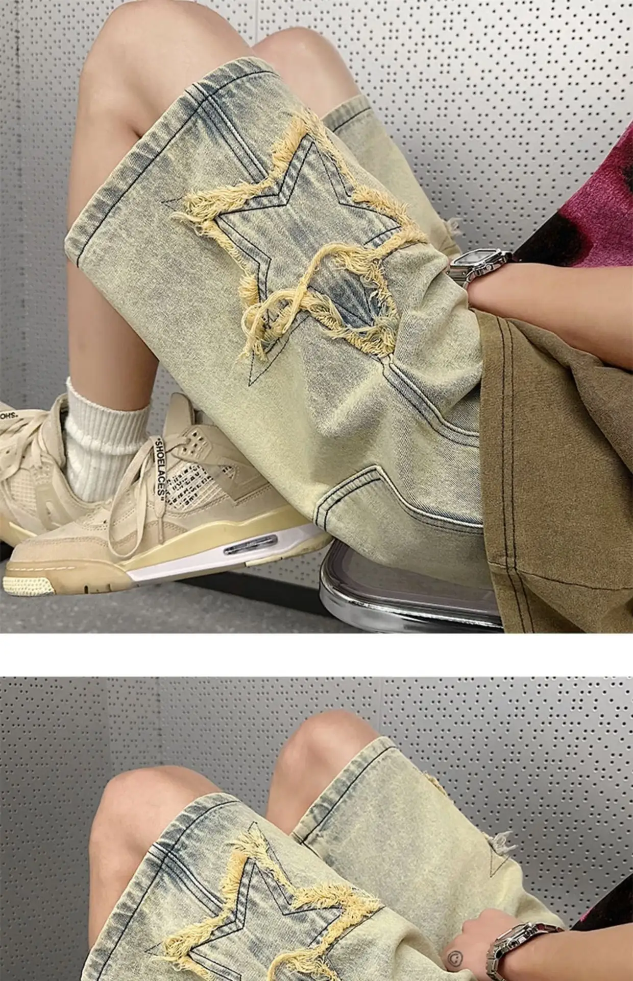 Men Yellow Mud Denim Shorts Summer Loose Fit — feature 11