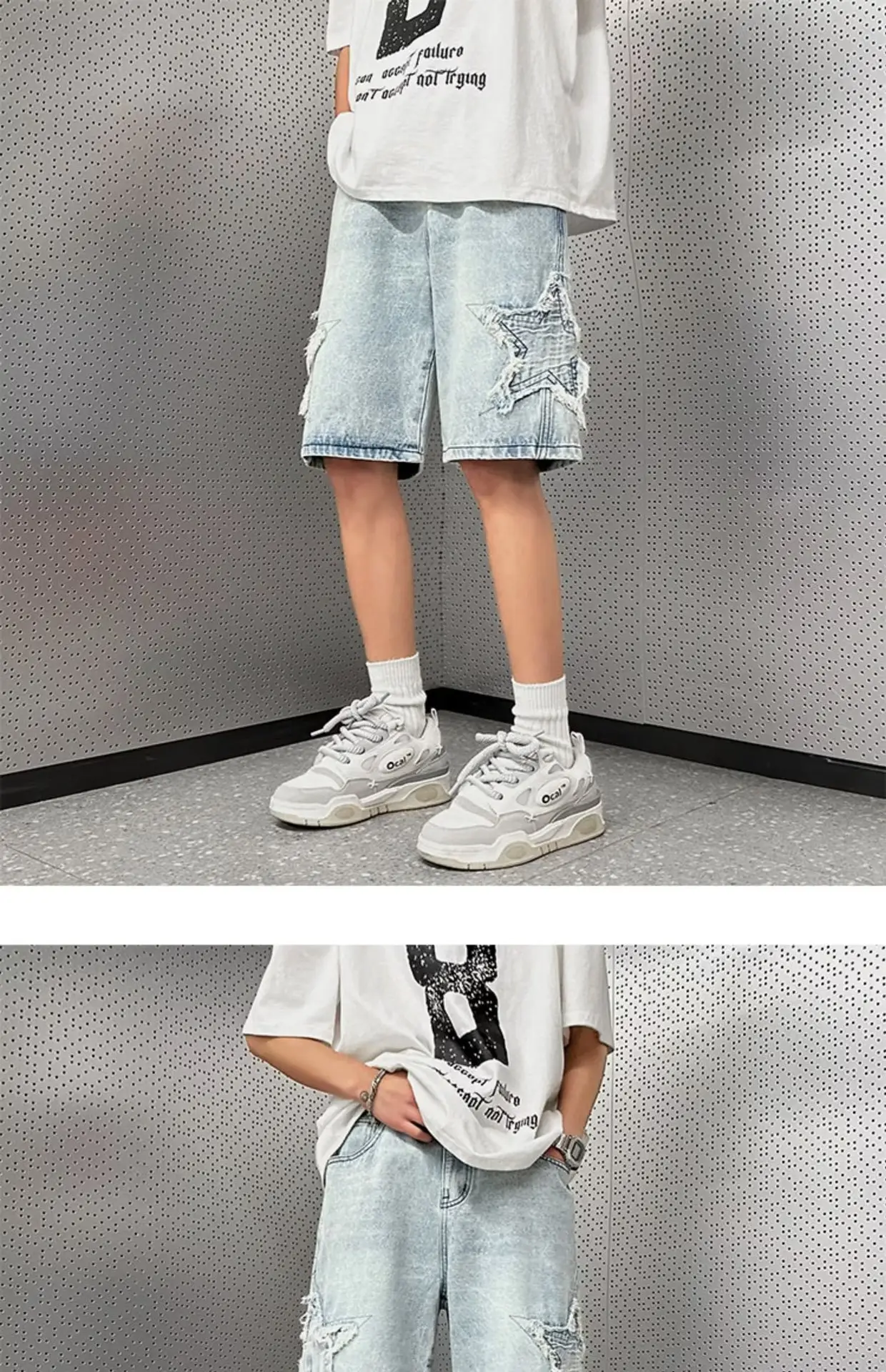 Men Yellow Mud Denim Shorts Summer Loose Fit — feature 13