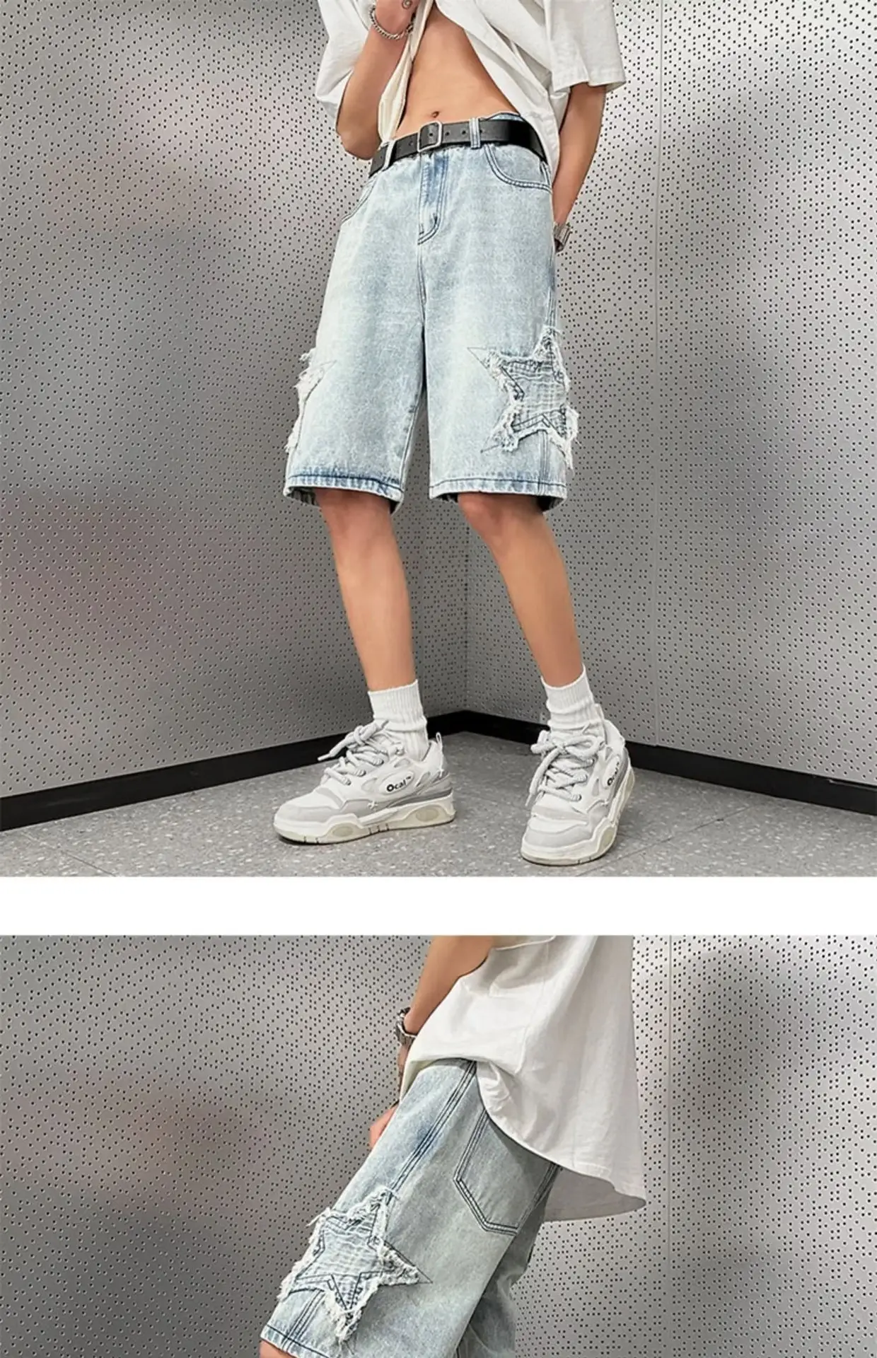 Men Yellow Mud Denim Shorts Summer Loose Fit — feature 15