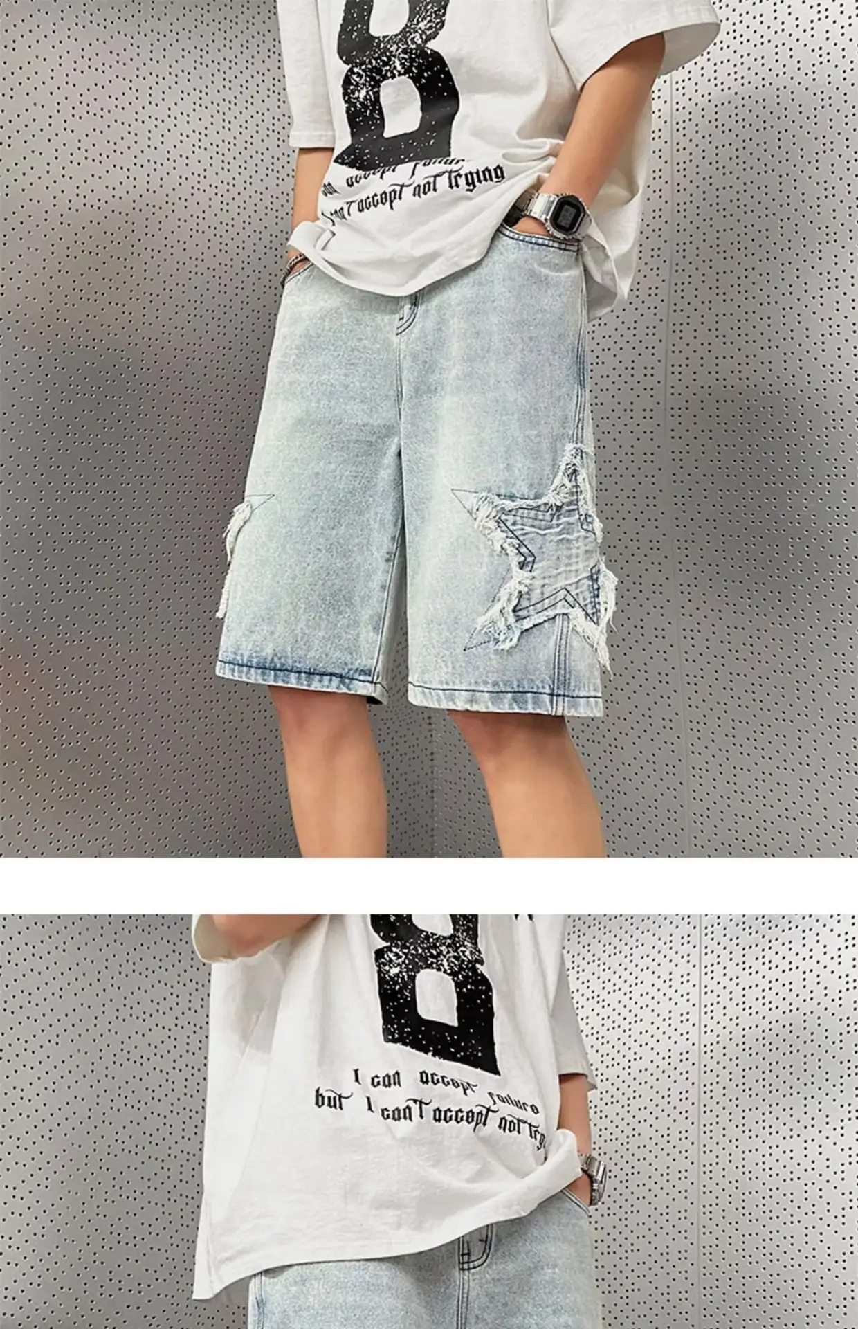 Men Yellow Mud Denim Shorts Summer Loose Fit — feature 17