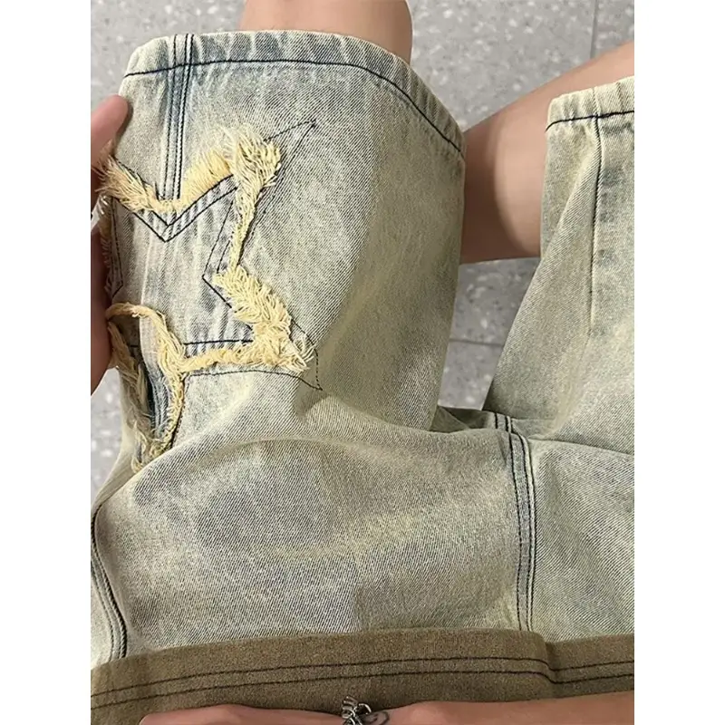 Men Yellow Mud Denim Shorts Summer Loose Fit — feature 25