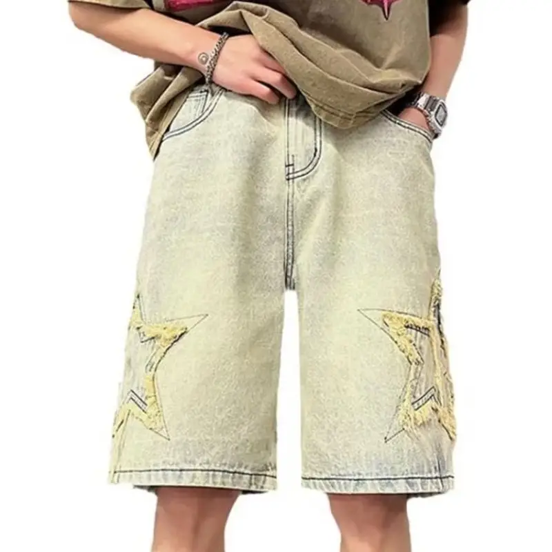 Men Yellow Mud Denim Shorts Summer Loose Fit — feature 28