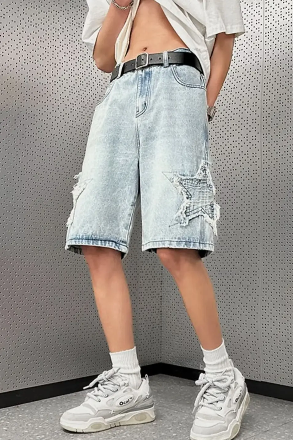 Men Yellow Mud Denim Shorts Summer Loose Fit — feature 30
