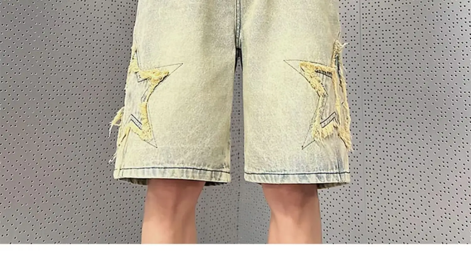 Men Yellow Mud Denim Shorts Summer Loose Fit — feature 8