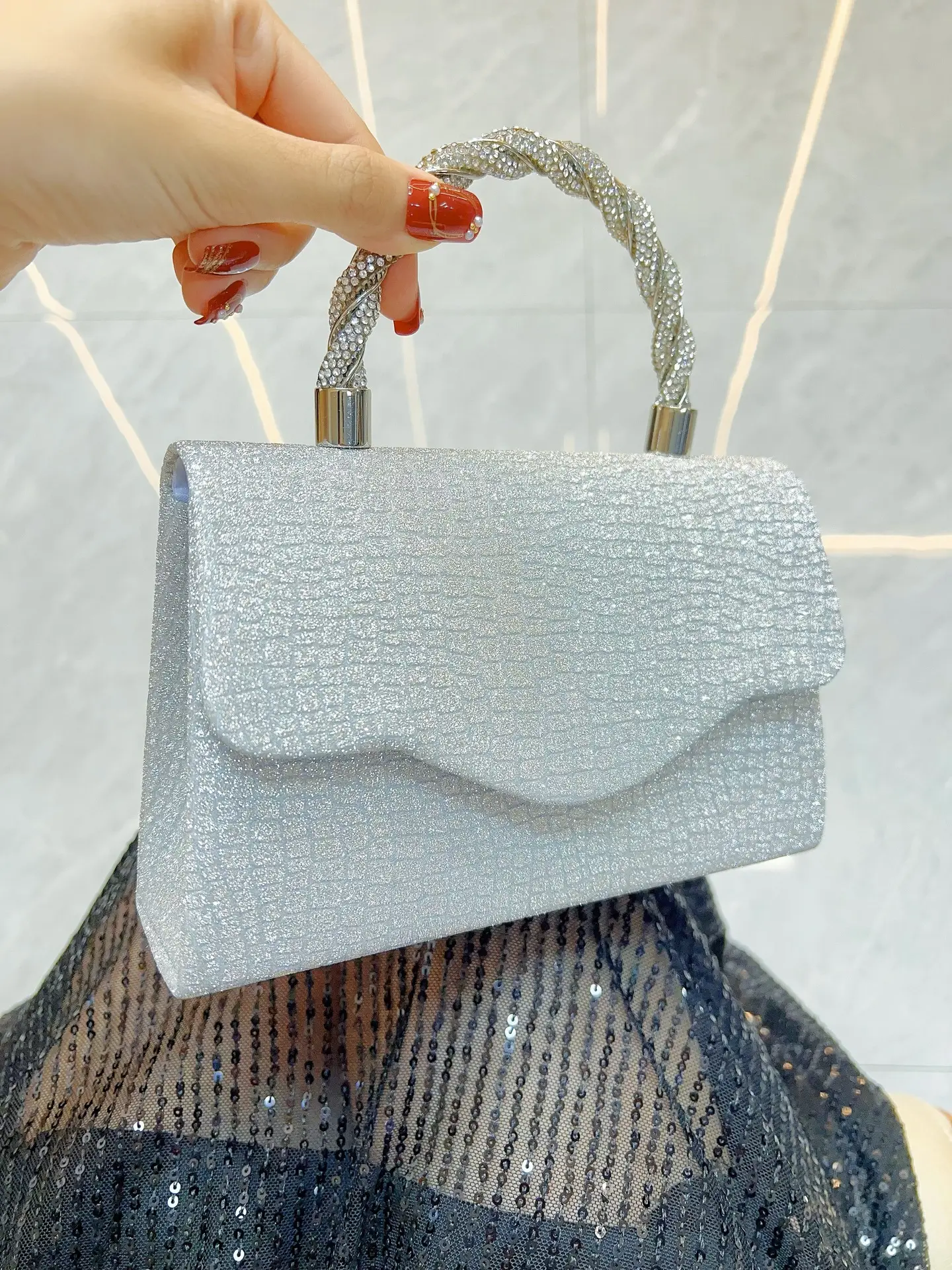 Blue Glitter Crossbody Bag for Women Party Evening - Image 3