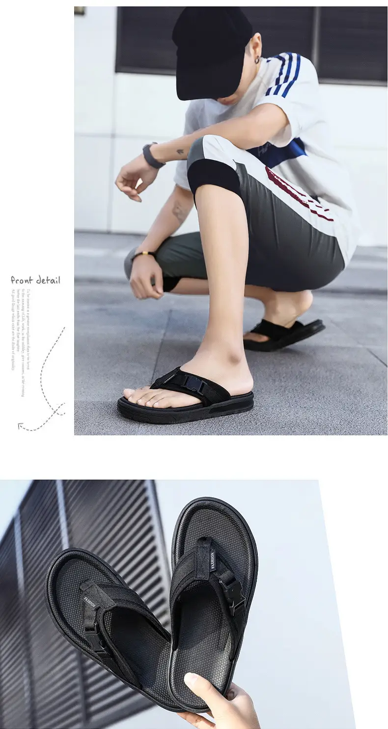 Men's Black Slip-On Sandals Thick Sole 2025 — feature 18