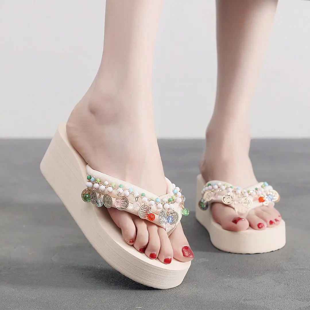 2026 New Summer Fashion Flip-Flops for Women, Summer Outdoor Wear, Thick-Soled Wedge Sandals, Beach Flip-Flops, Trendy