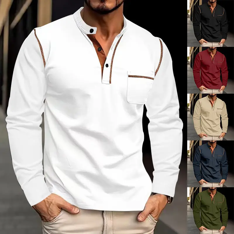 Men's White Long Sleeve Cross-Border Polo Shirt — feature 2