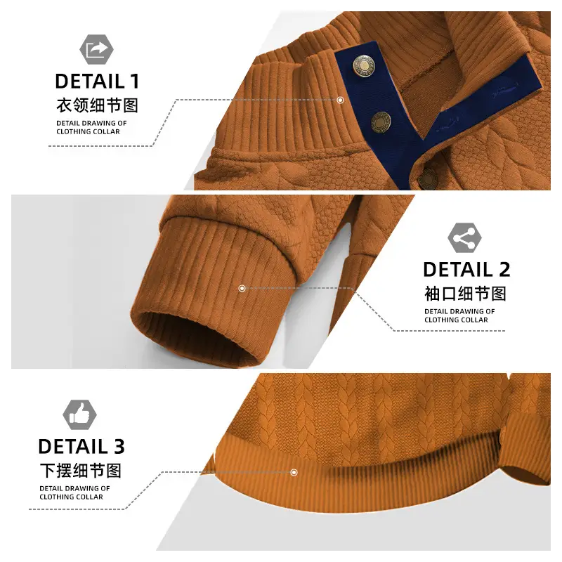 Men's Black Jacquard Sweatshirt with Orange Sleeves - Image 8