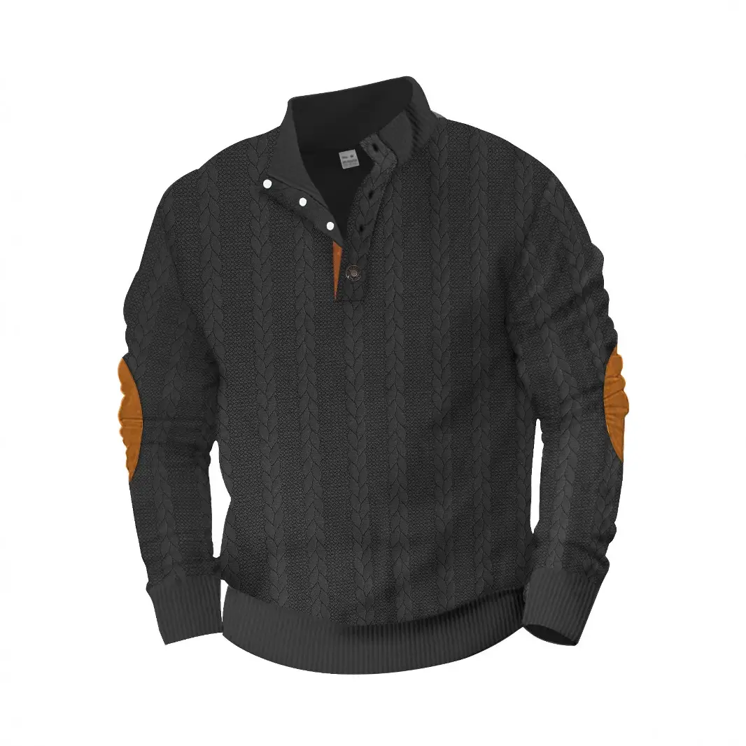Men's Black Jacquard Sweatshirt with Orange Sleeves - Image 10