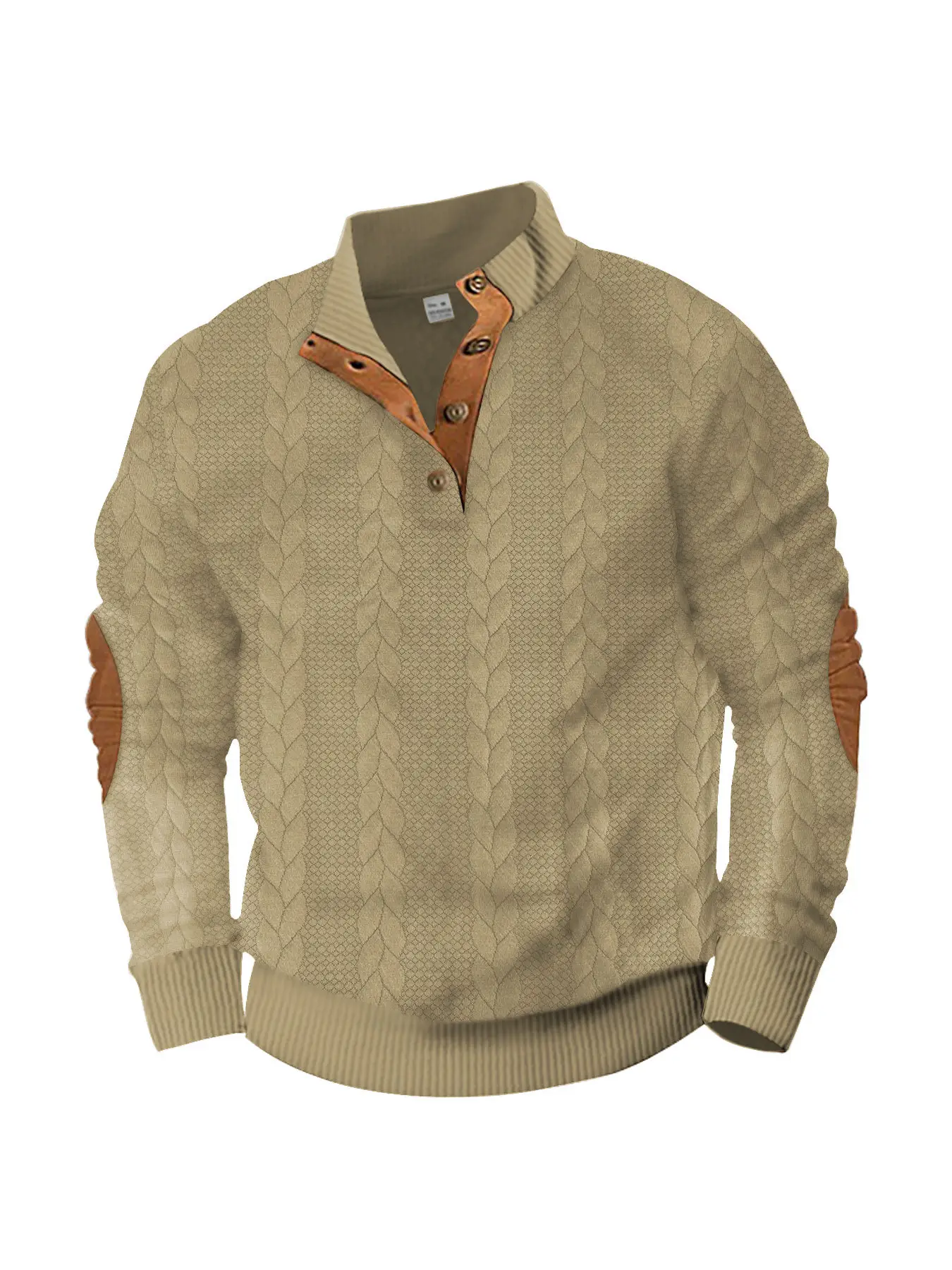 Men's Black Jacquard Sweatshirt with Orange Sleeves - Image 2