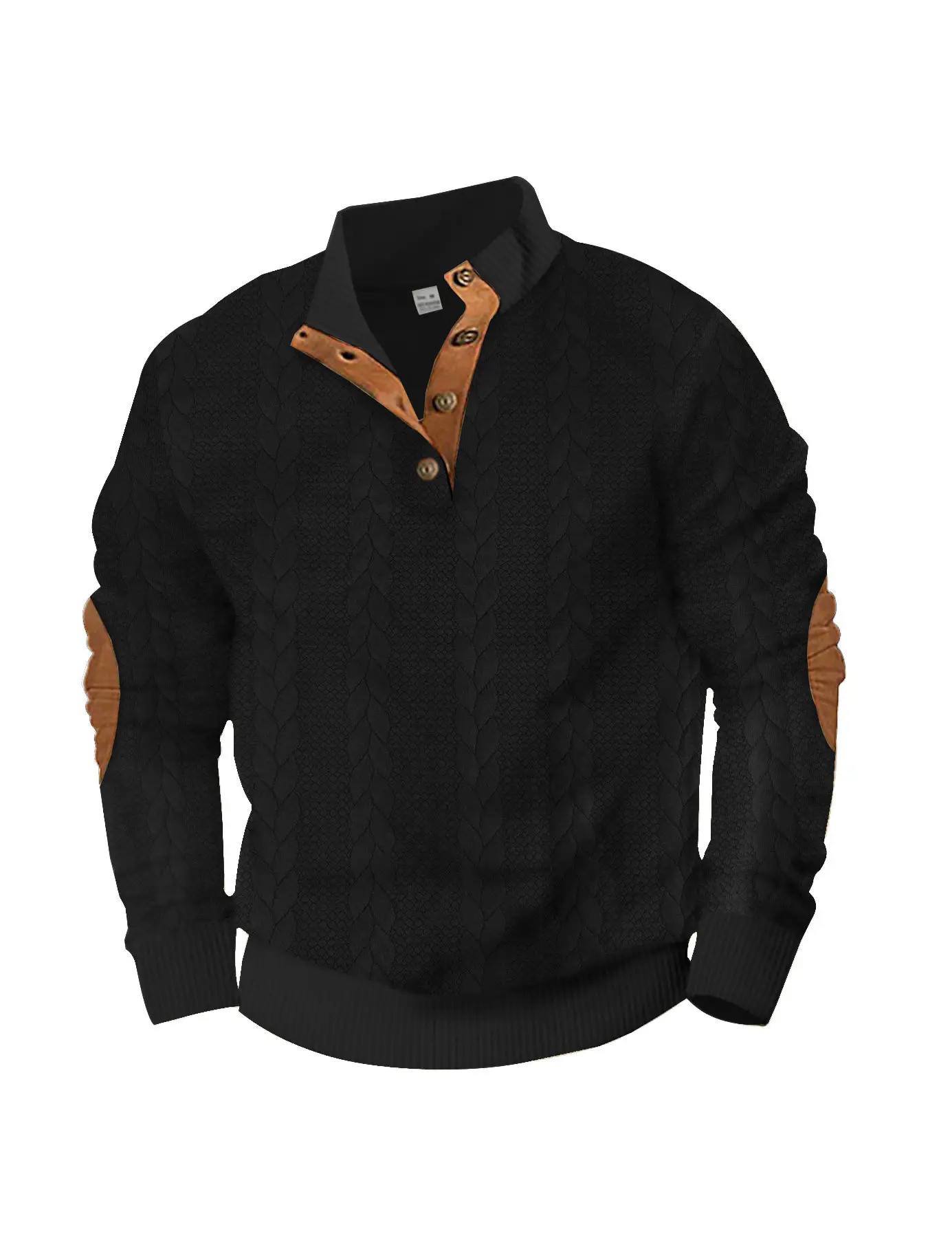 Men's Black Jacquard Sweatshirt with Orange Sleeves - Image 3