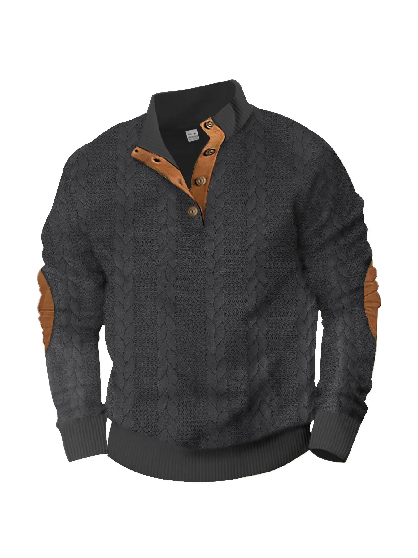 Men's Black Jacquard Sweatshirt with Orange Sleeves - Image 5