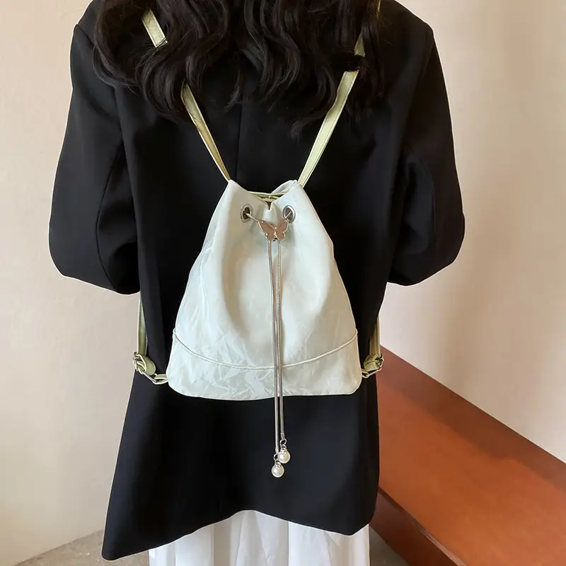 Women's White Cotton Bucket Bag Large Capacity Shoulder Bag