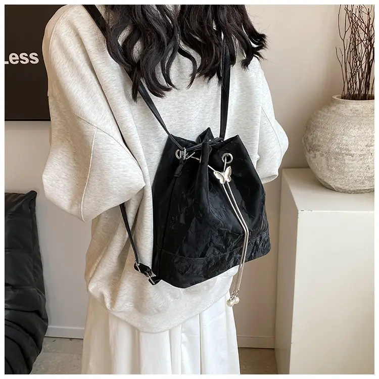 Women's White Cotton Bucket Bag Large Capacity Shoulder Bag — feature 12