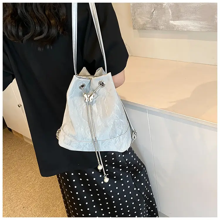 Women's White Cotton Bucket Bag Large Capacity Shoulder Bag — feature 16