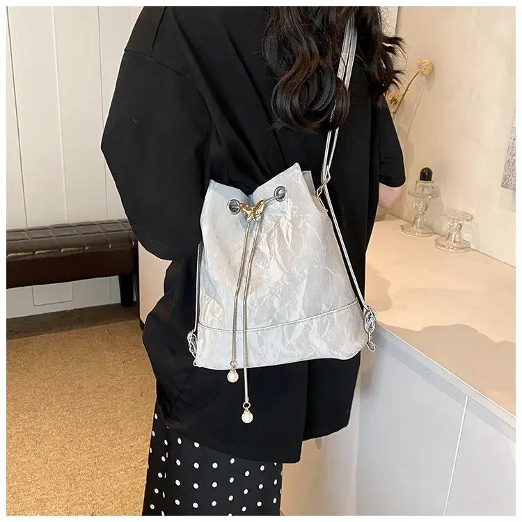 Women's White Cotton Bucket Bag Large Capacity Shoulder Bag — feature 18