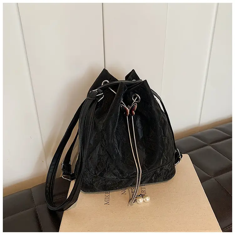 Women's White Cotton Bucket Bag Large Capacity Shoulder Bag — feature 22