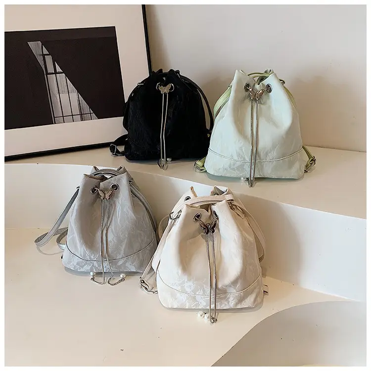 Women's White Cotton Bucket Bag Large Capacity Shoulder Bag — feature 23
