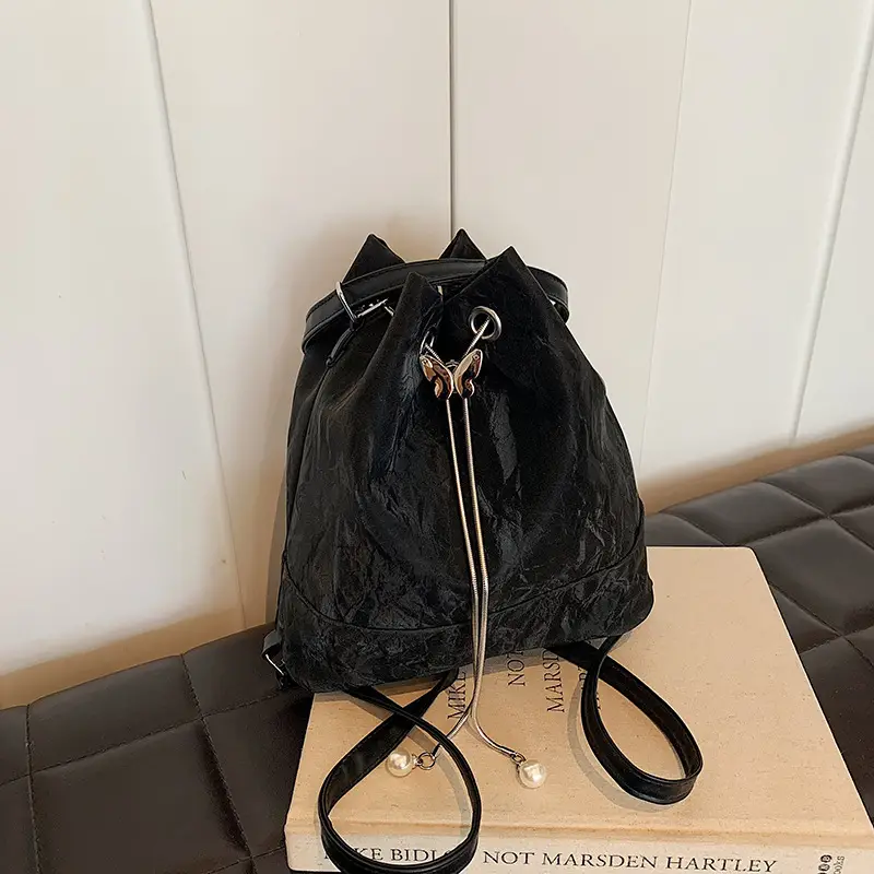 Women's White Cotton Bucket Bag Large Capacity Shoulder Bag