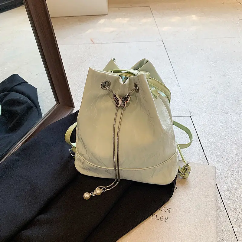 Women's White Cotton Bucket Bag Large Capacity Shoulder Bag