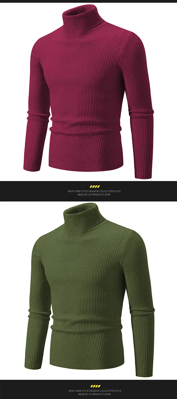 Men's Vintage Solid Turtleneck Sweater Slim Fit Knitted — feature 15