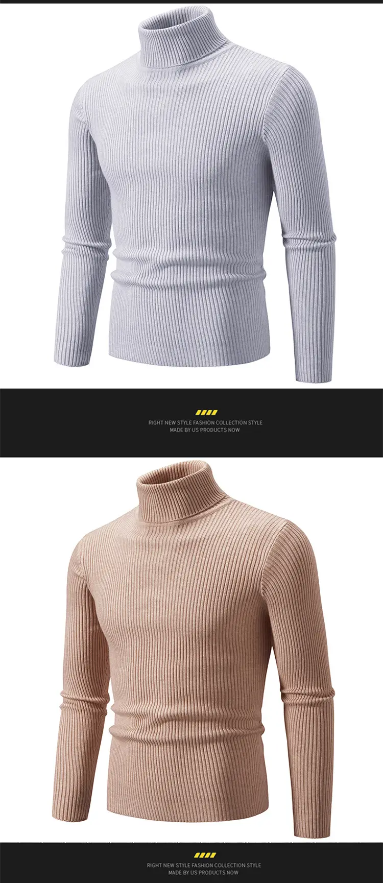 Men's Vintage Solid Turtleneck Sweater Slim Fit Knitted — feature 16