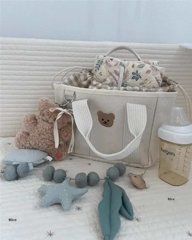 Canvas Drawstring Baby Lunch Bag with Teddy Bear Embroidery — feature 12