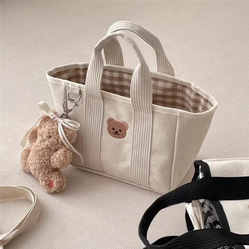 Canvas Drawstring Baby Lunch Bag with Teddy Bear Embroidery — feature 3