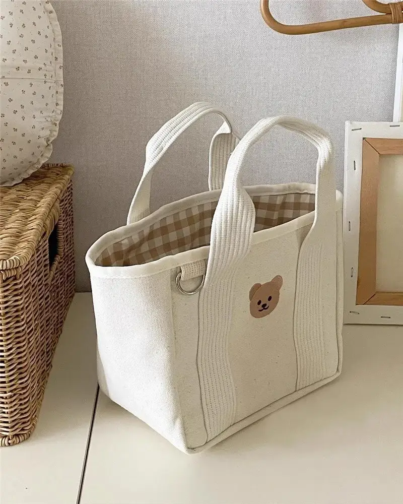 Canvas Drawstring Baby Lunch Bag with Teddy Bear Embroidery — feature 4