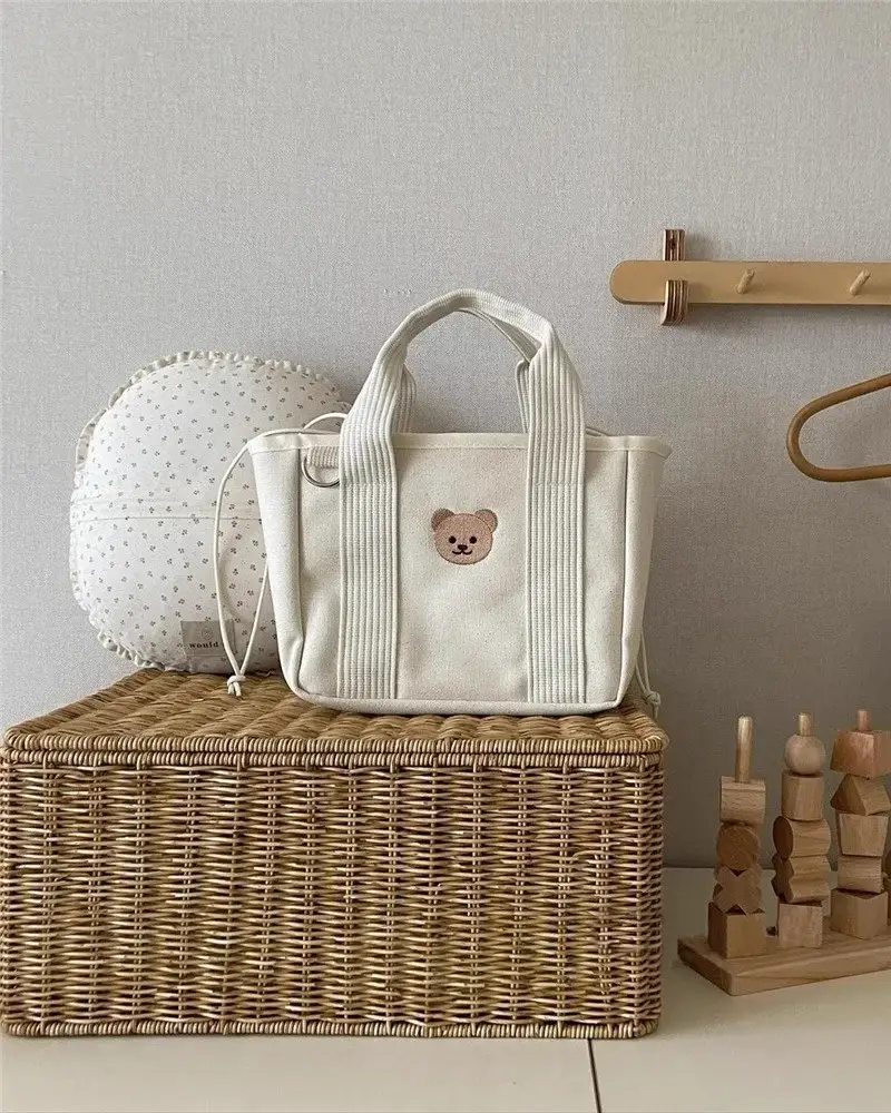Canvas Drawstring Baby Lunch Bag with Teddy Bear Embroidery — feature 5