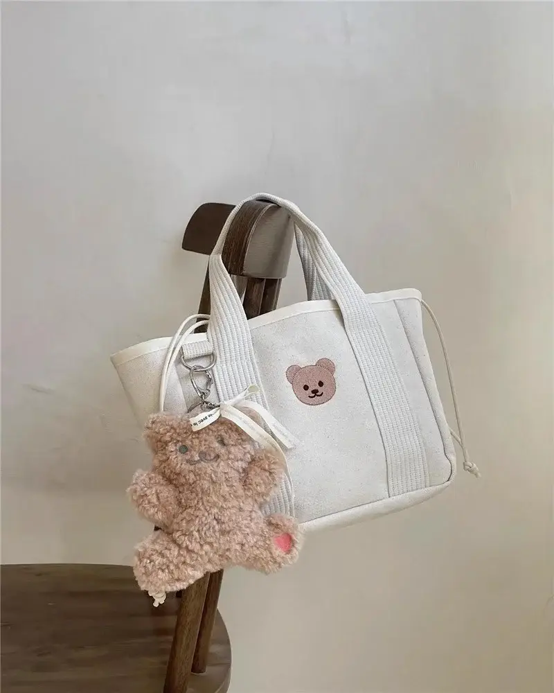 Canvas Drawstring Baby Lunch Bag with Teddy Bear Embroidery — feature 6