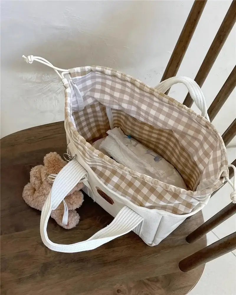 Canvas Drawstring Baby Lunch Bag with Teddy Bear Embroidery — feature 8