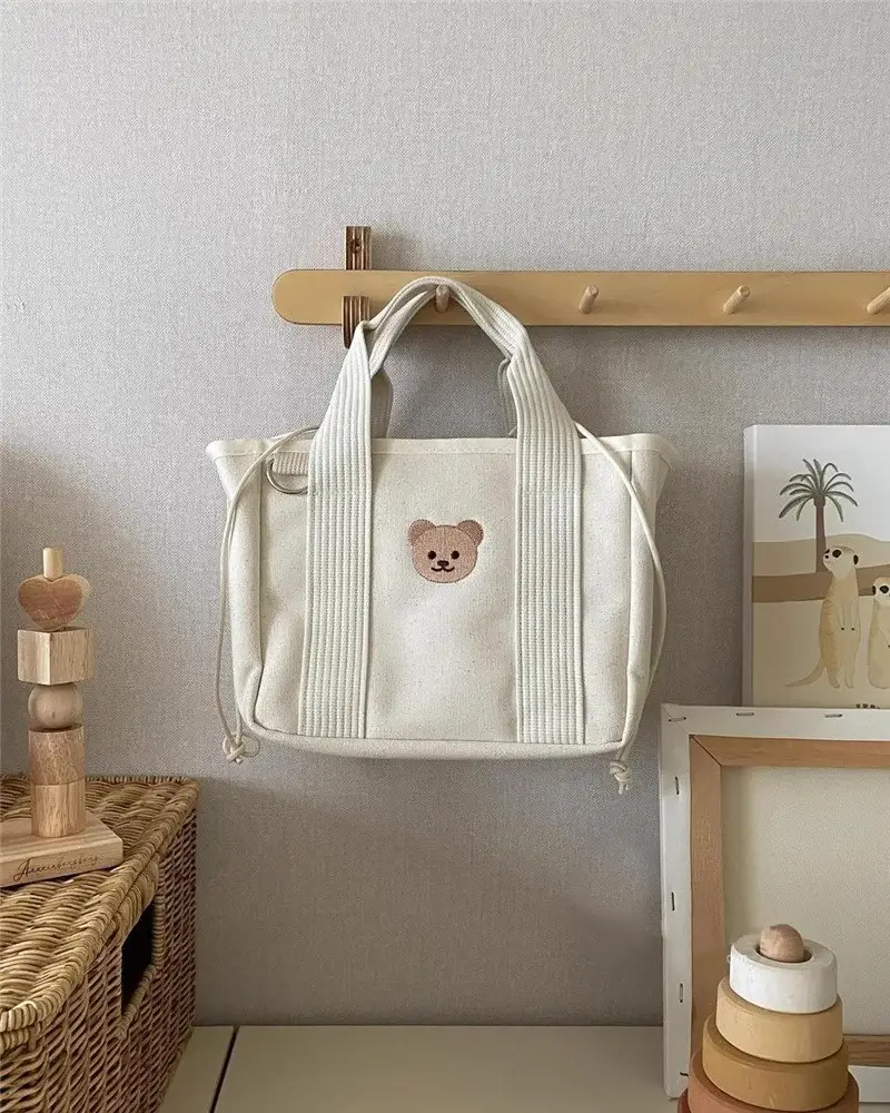 Canvas Drawstring Baby Lunch Bag with Teddy Bear Embroidery — feature 9